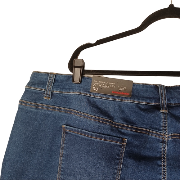 AVENUE DENIM Butter Straight Leg 5 Pocket Knit Denim Button Blue Jeans 30 NWT - Picture 5 of 9